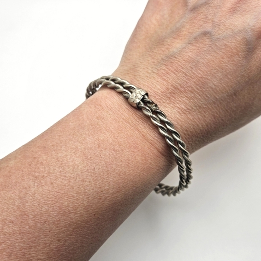 🟢3/$19🟢 Handmade Silver Twisted Double Dual Bangle Bracelet Stack - Picture 2 of 7